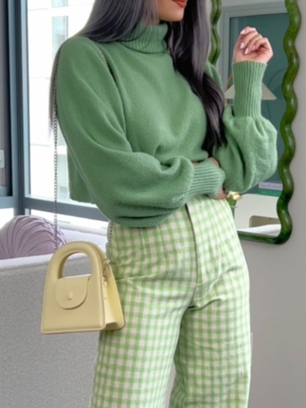 Princess Polly Mint Green Cropped Turtleneck Sweater